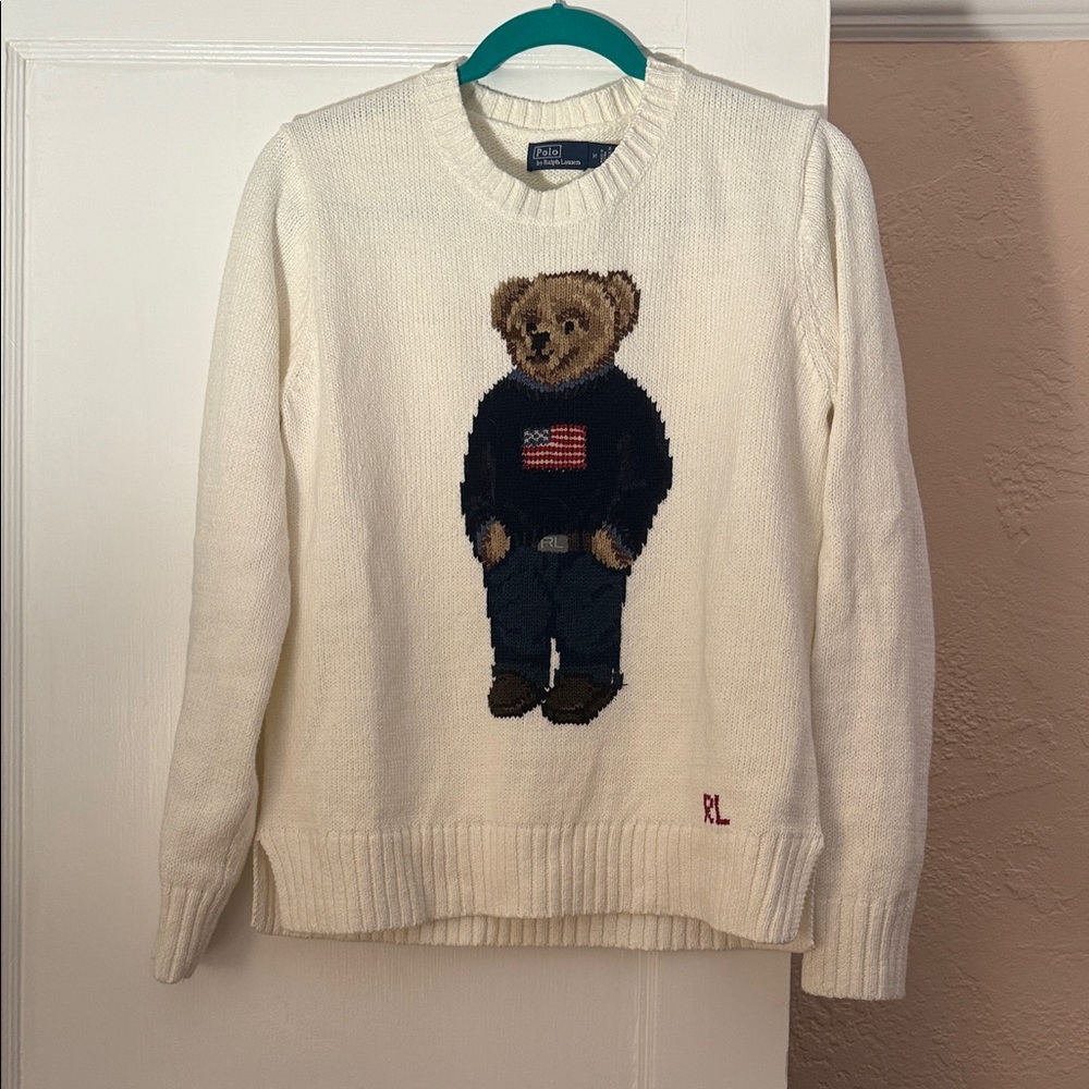 Polo by Ralph Lauren White Sweater with Bear Motif